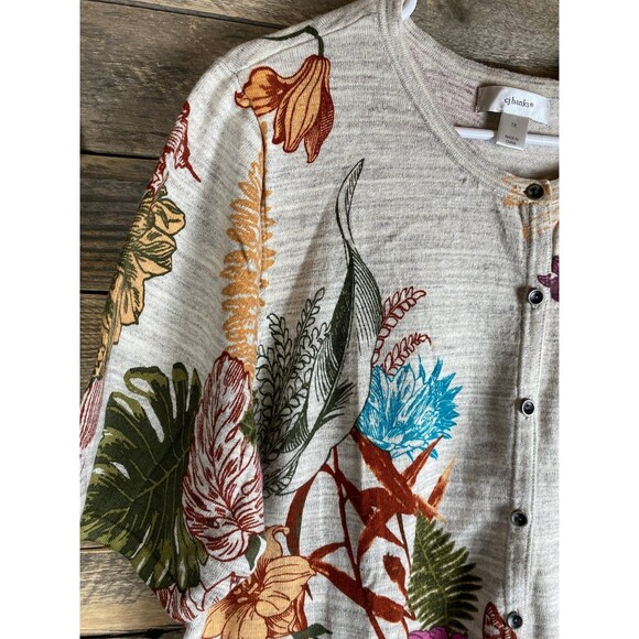 CJ Banks Women's Top 1X Beige Floral Cotton Button Front - Picture 2 of 11